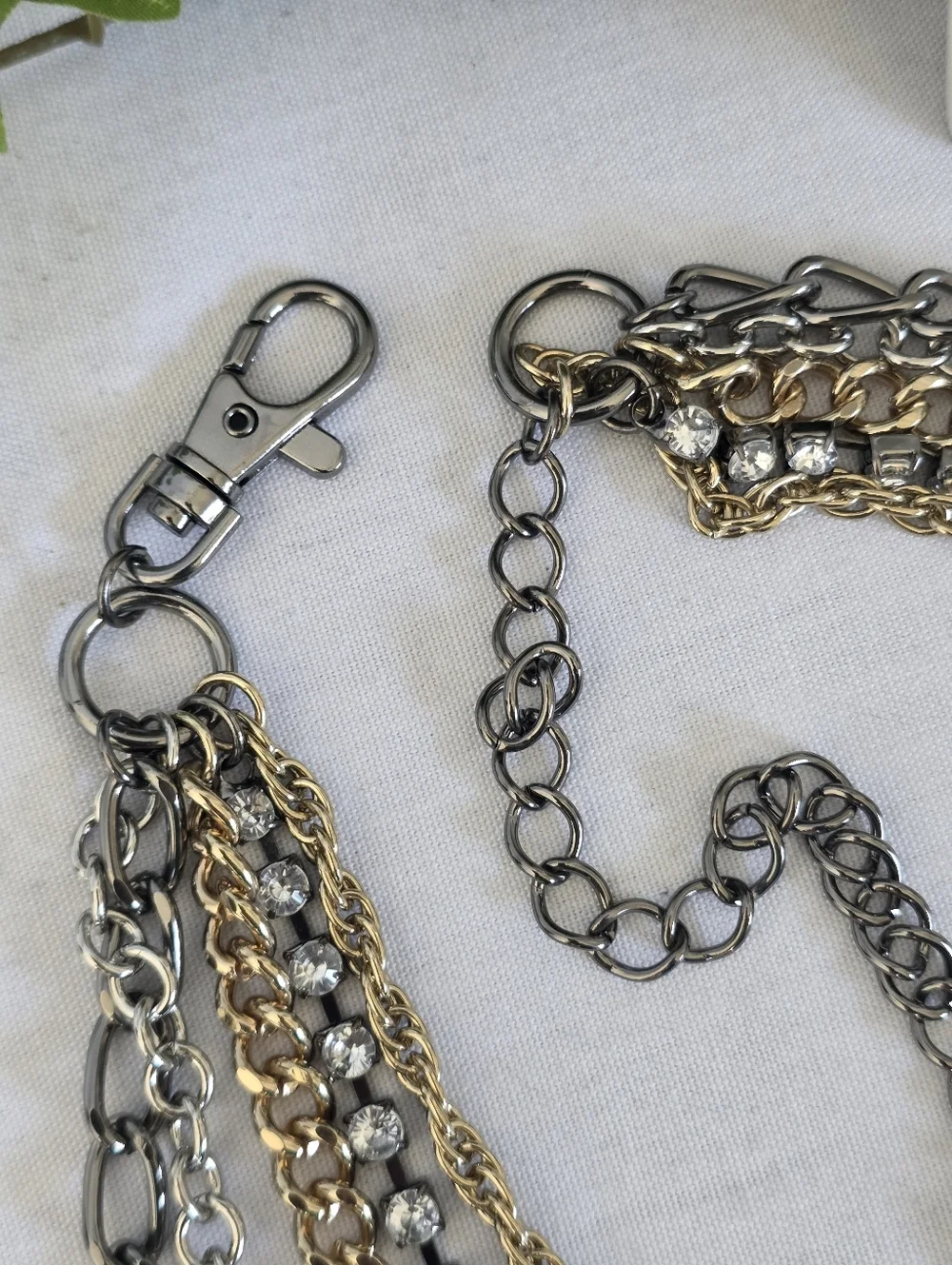 Mixed Metal Rhinestone Layered Multi Strand Chain Belt